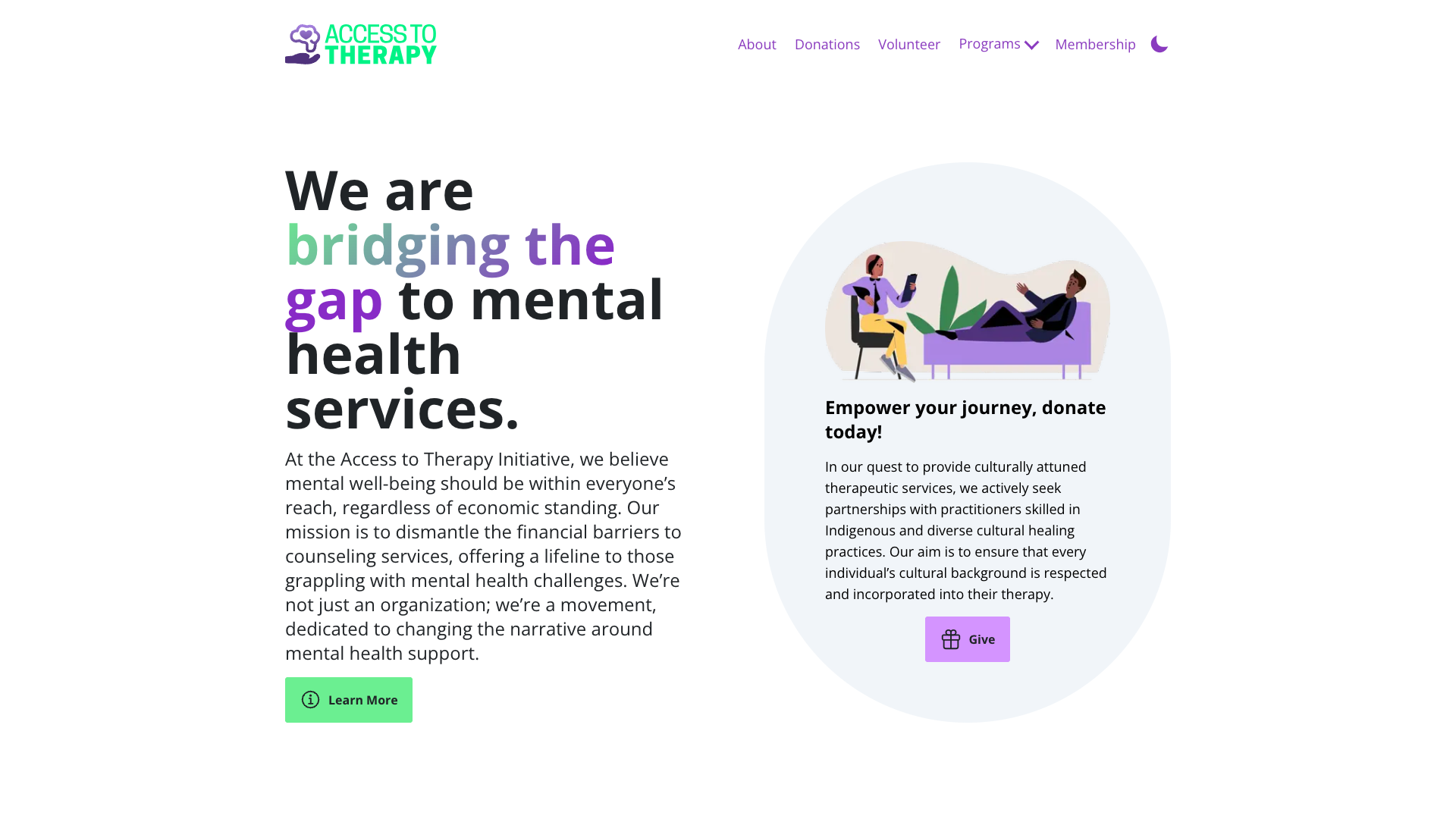 Access to Therapy Initiative website desktop screenshot